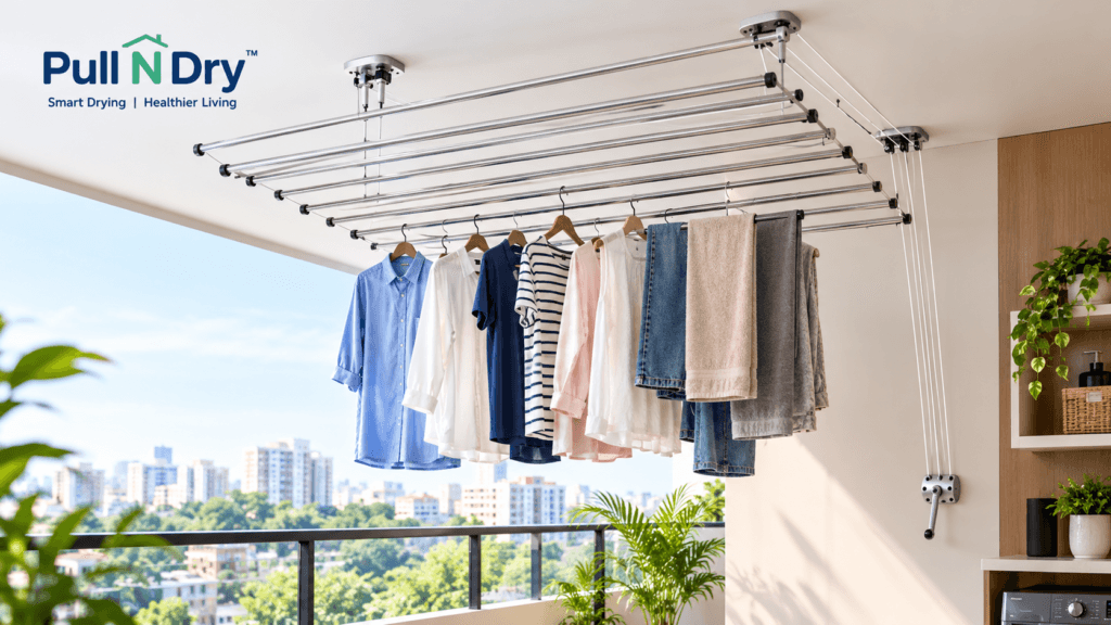 Ceiling-mounted clothes drying hanger with installation in Bangalore